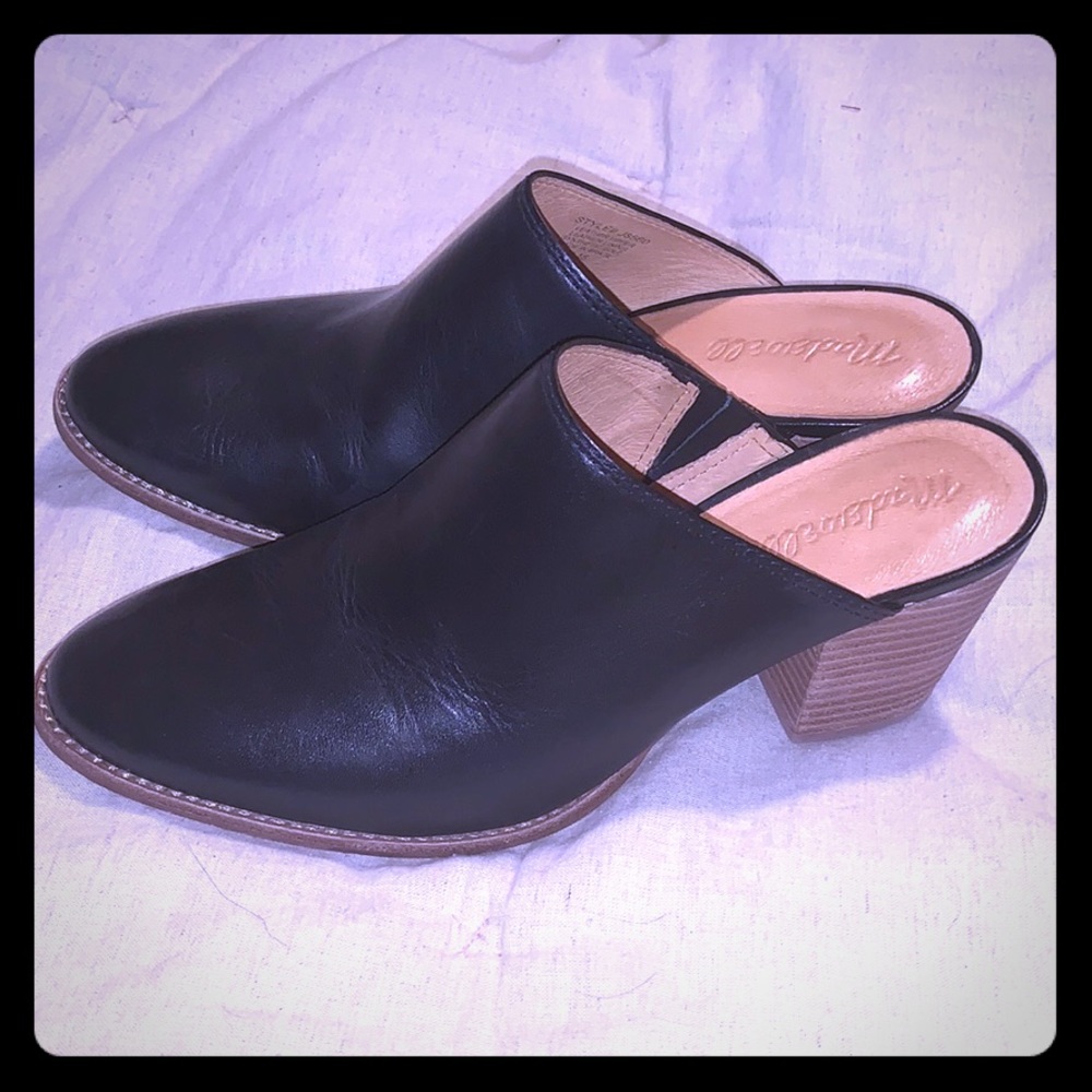 Madewell Black Leather The Harper Mules 7.5 M